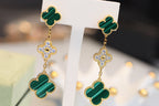¡®Star¡¯CLOVER EARRINGS GOLD MALACHITE DIAMOND 3 MOTIF