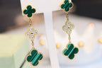 ¡®Star¡¯CLOVER EARRINGS GOLD MALACHITE DIAMOND 3 MOTIF