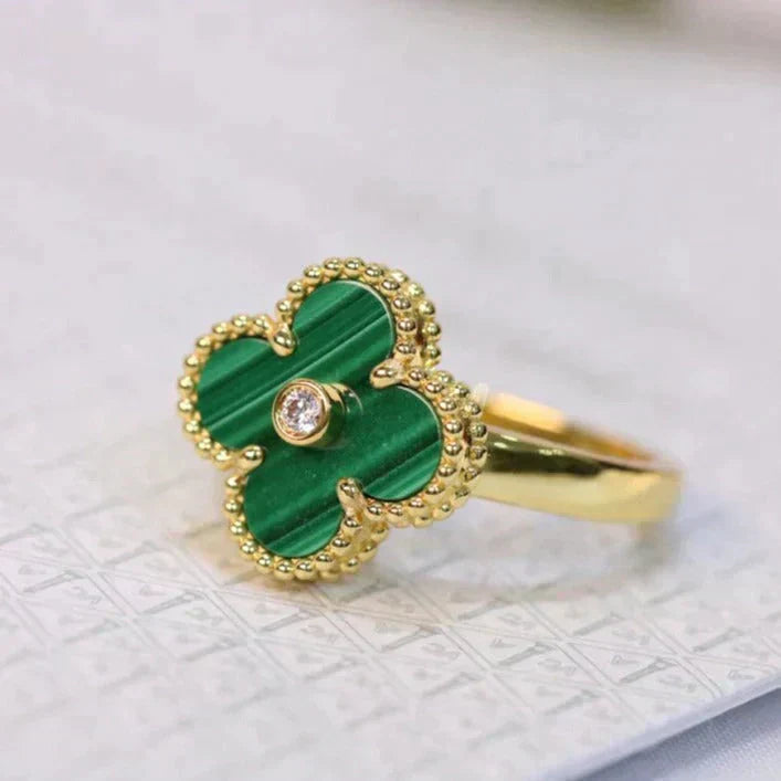 ¡®Star¡¯CLOVER MALACHITE RING GOLD DIAMOND