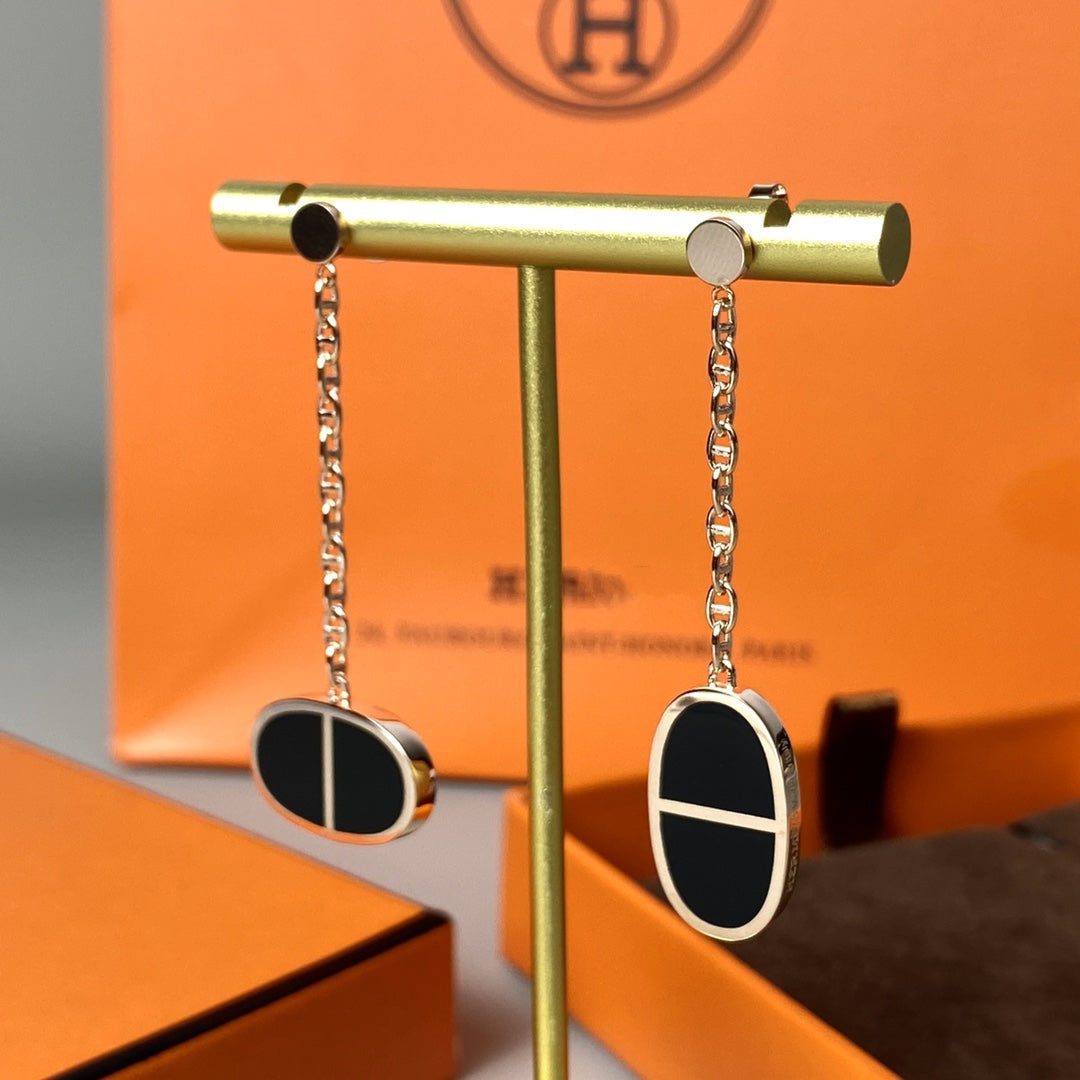 ¡®Star¡¯CHAINE VERSO BLACK CERAMIC EARRINGS