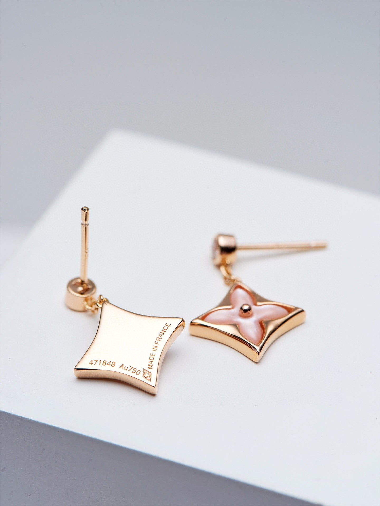 ¡®Star¡¯DOUBLE STAR PINK GOLD MOP DROP EARRINGS