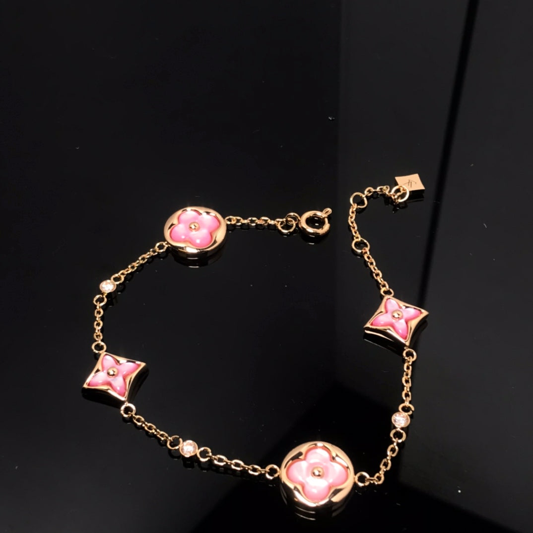 ¡®Star¡¯STAR AND SUN 4 MOTIF PINK MOP PINK GOLD BRACELET
