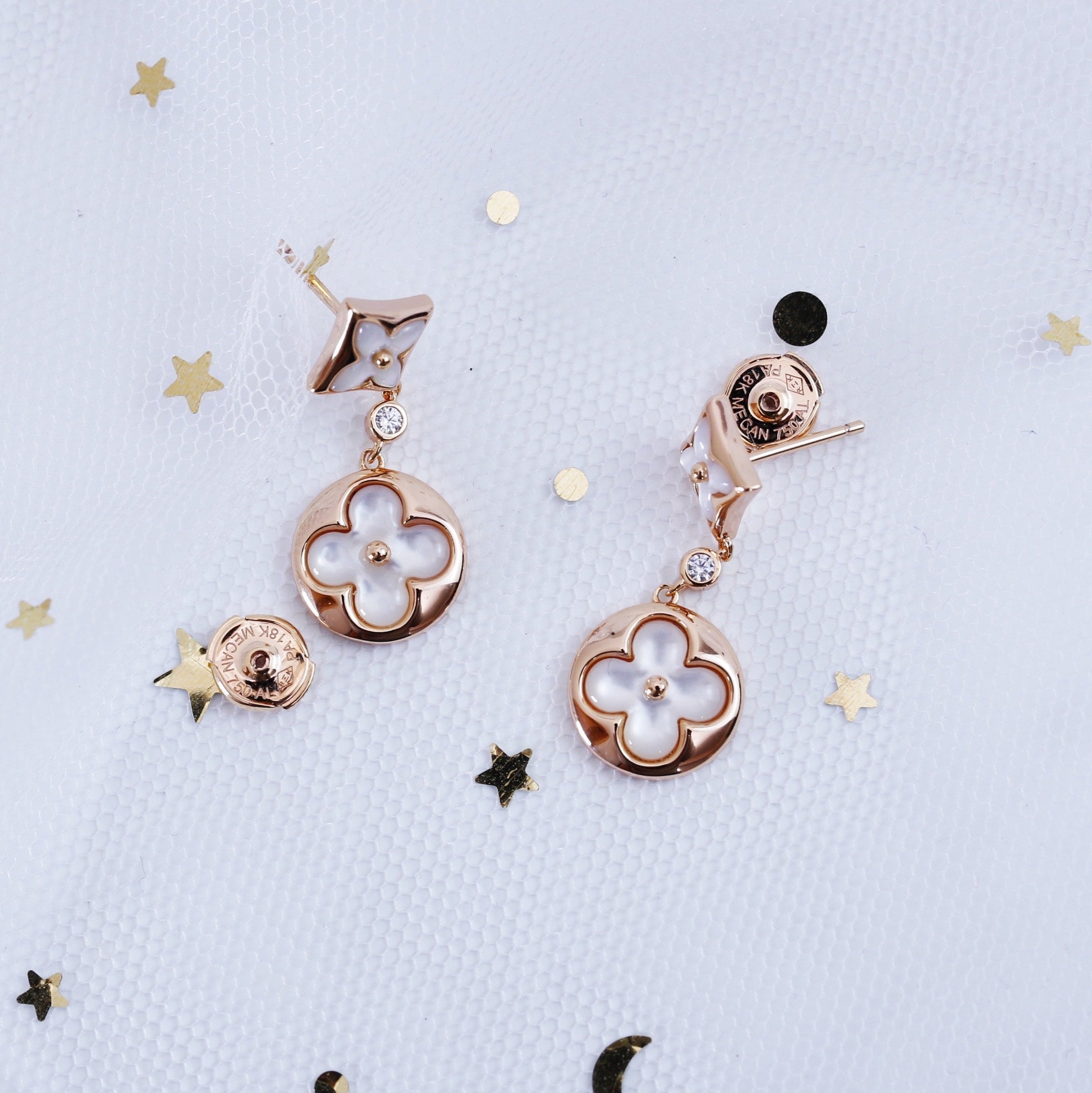 ¡®Star¡¯STAR AND SUN PINK GOLD MOP DROP EARRINGS