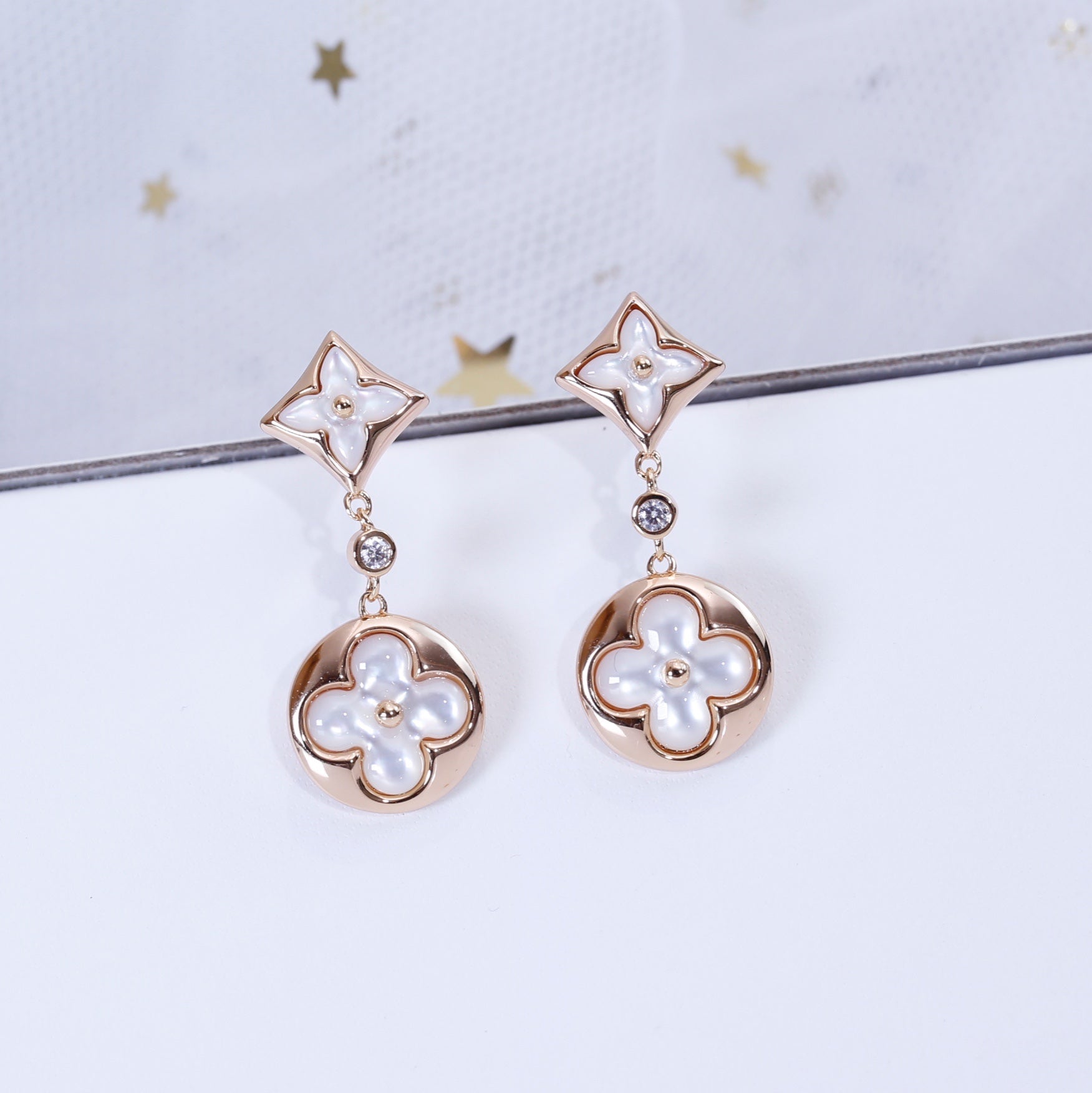 ¡®Star¡¯STAR AND SUN PINK GOLD MOP DROP EARRINGS