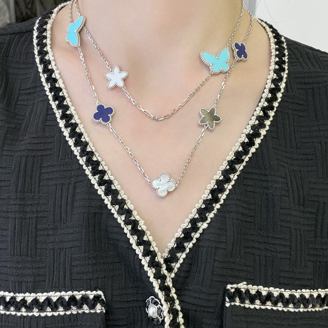 ¡®Star¡¯LUCKY CLOVER SILVER 11 MOTIF NECKLACE
