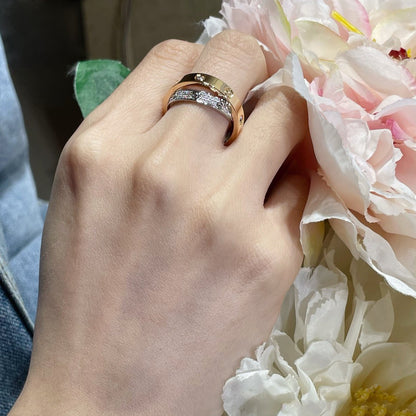 ¡®Moco¡¯LOVE PINK GOLD SILVER DIAMOND DOUBLE RING