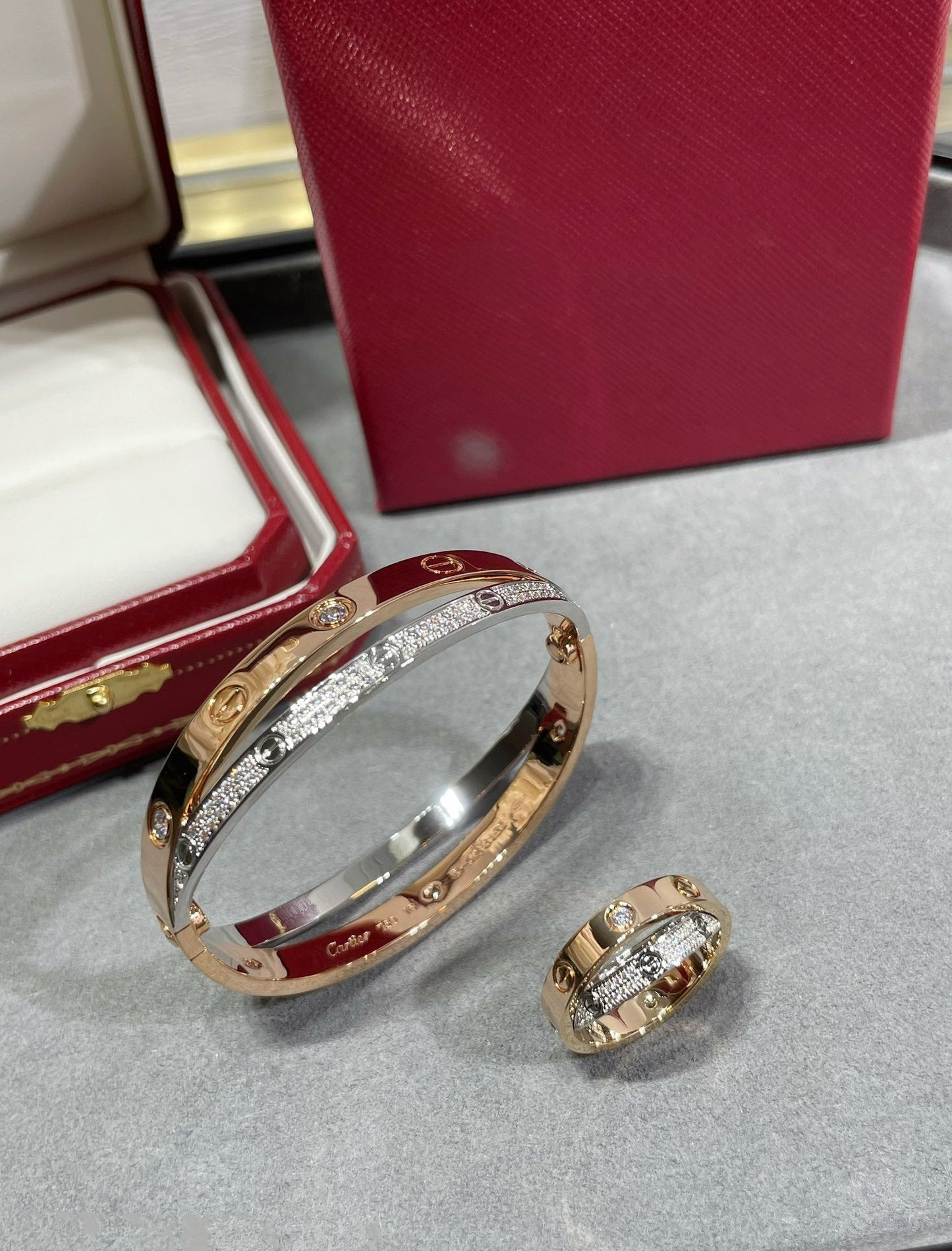 ¡®Moco¡¯LOVE PINK GOLD SILVER DIAMOND DOUBLE RING