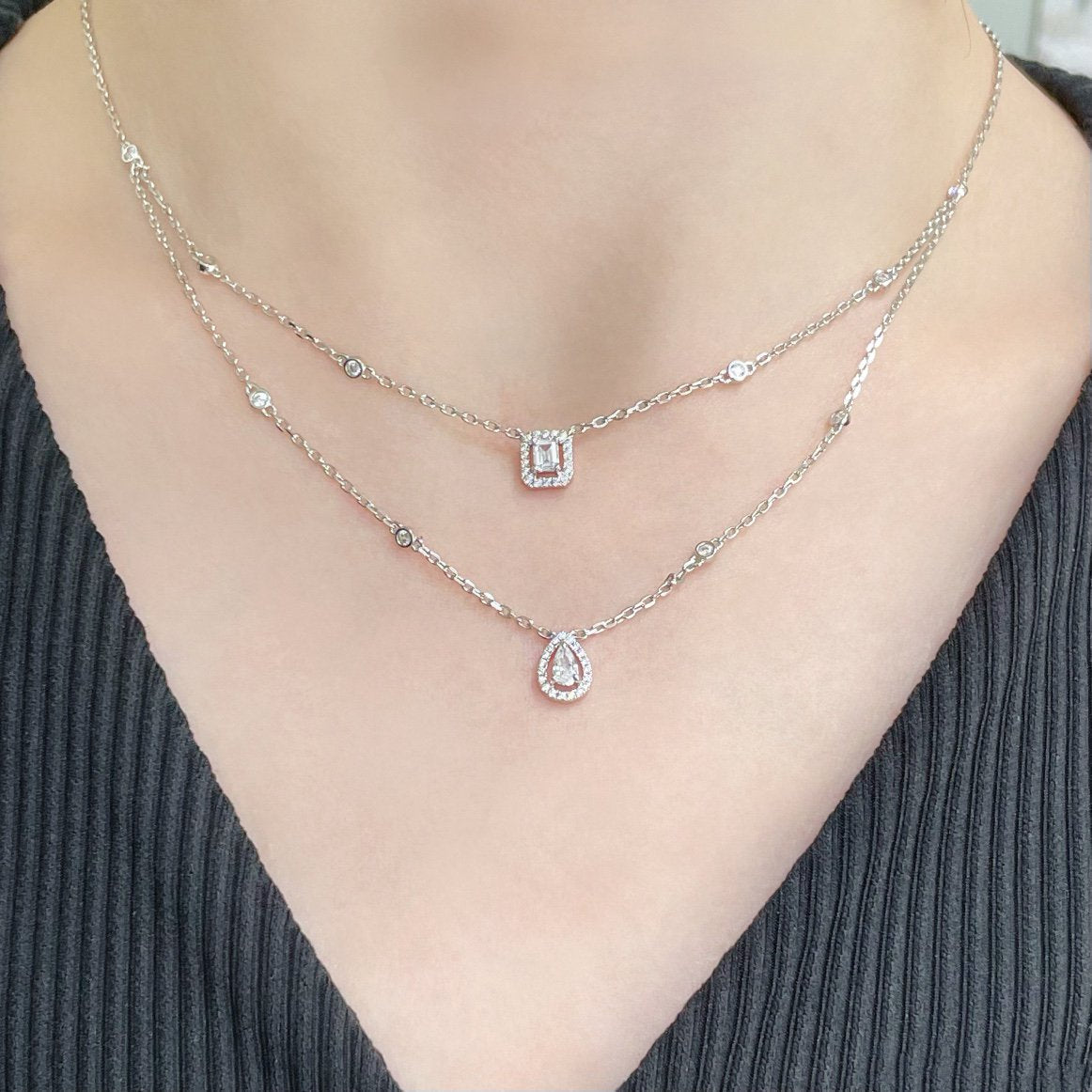 [moco jewelrys ]MY TWIN 2 ROW DIAMOND NECKLACE