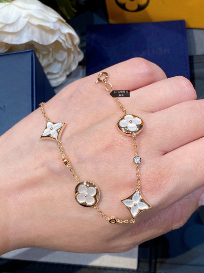 ¡®Moco¡¯STAR AND SUN 4 MOTIF WHITE MOP PINK GOLD BRACELET