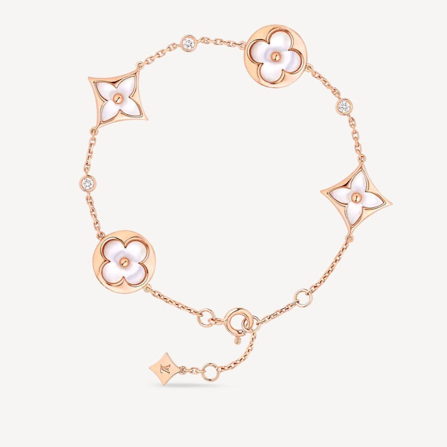 ¡®Moco¡¯STAR AND SUN 4 MOTIF WHITE MOP PINK GOLD BRACELET
