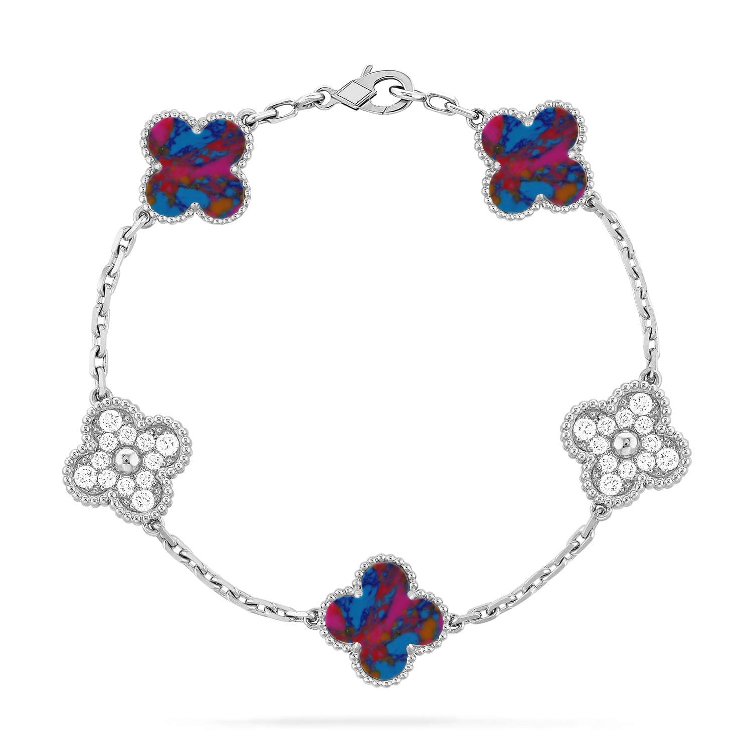 [Star]New CLOVER 5 MOTIF COLOR GEMSTONES BRACELET COLLECTION