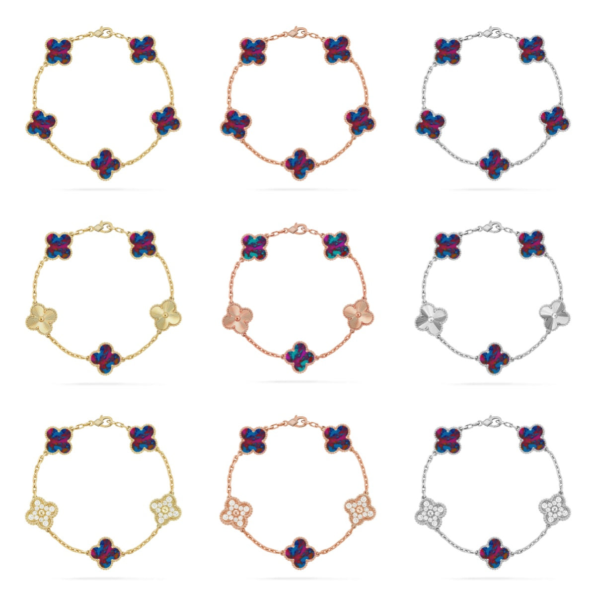 [Star]New CLOVER 5 MOTIF COLOR GEMSTONES BRACELET COLLECTION