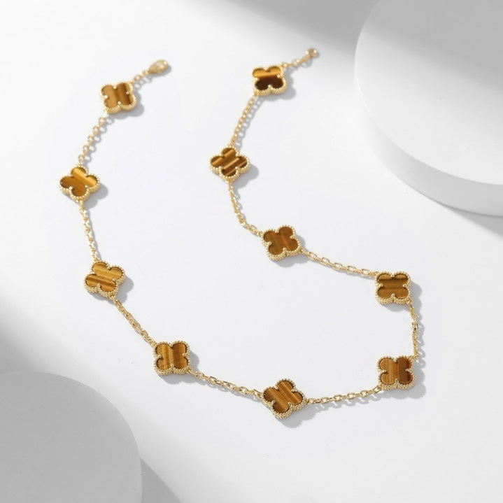 ¡®Star¡¯CLOVER 10 MOTIFS TIGER EYE NECKLACE