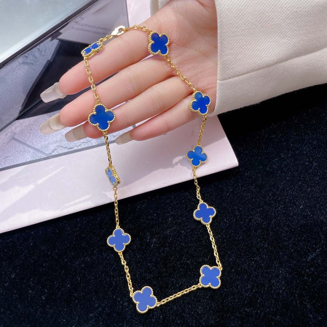 ¡®Star¡¯CLOVER 10 MOTIFS BLUE AGATE NECKLACE