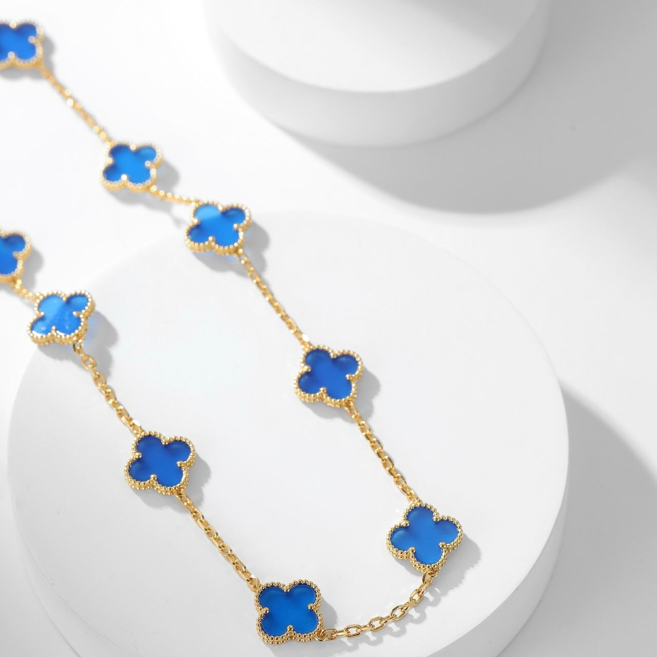¡®Star¡¯CLOVER 10 MOTIFS BLUE AGATE NECKLACE