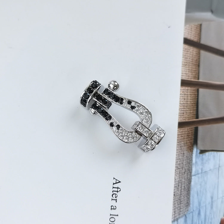 ¡®Star¡¯FORCE LARGE HORSESHOE BLACK WHITE DIAMOND BRACELET SILVER