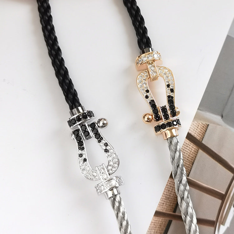¡®Moco¡¯FORCE LARGE HORSESHOE BLACK WHITE DIAMOND BRACELET ROSE GOLD