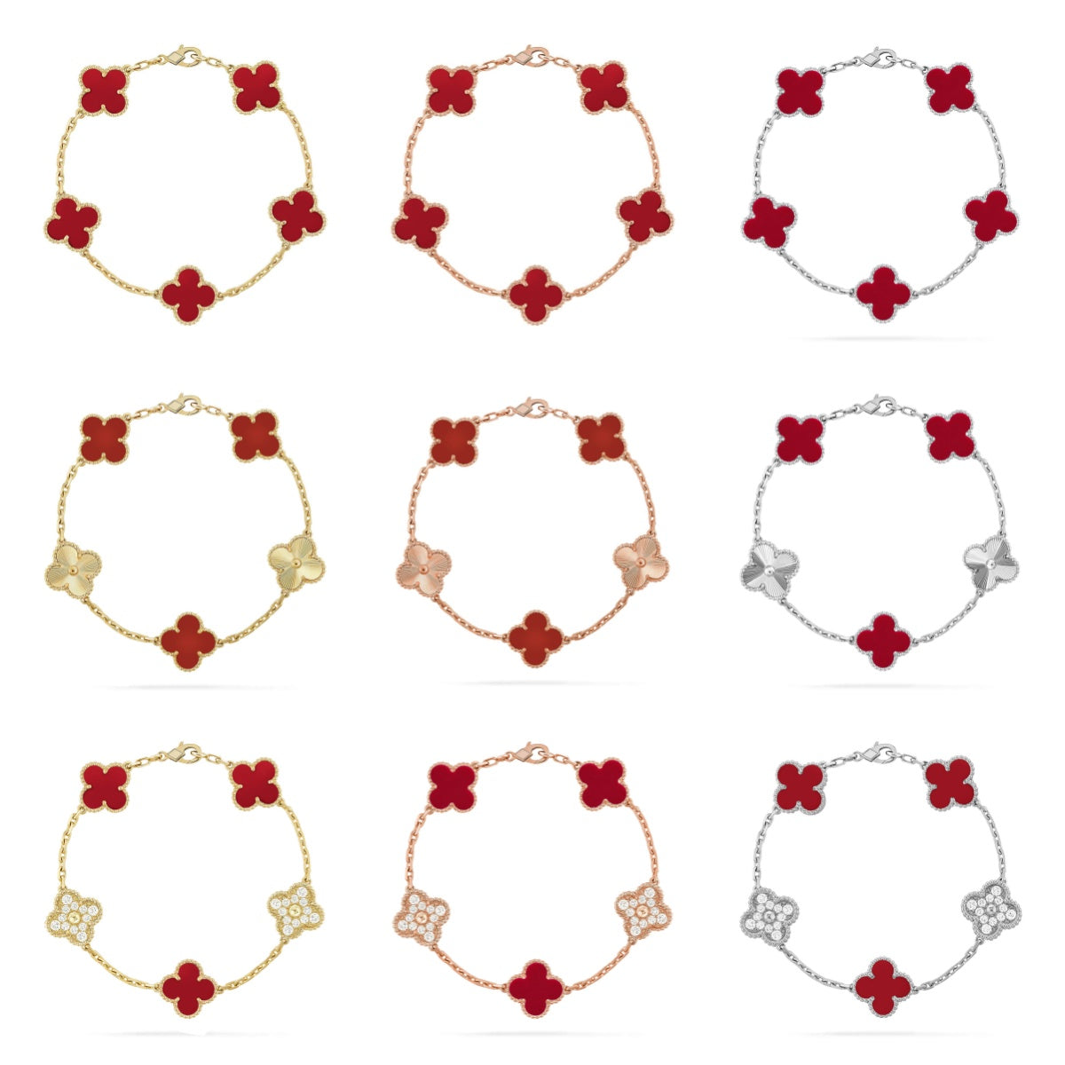 [Star]New  CLOVER 5 MOTIF RED CORNELIAN BRACELET COLLECTION