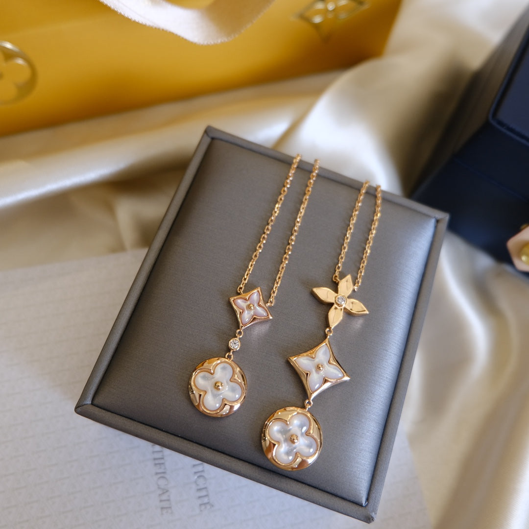 ¡®Star¡¯COLOR BLOSSOM LARIAT NECKLACE PINK GOLD WHITE MOTHER PEARL AND DIAMOND