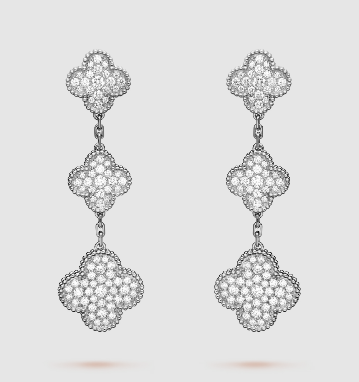 ¡®Star¡¯CLOVER 3 MOTIF DIAMOND SILVER DROP EARRINGS