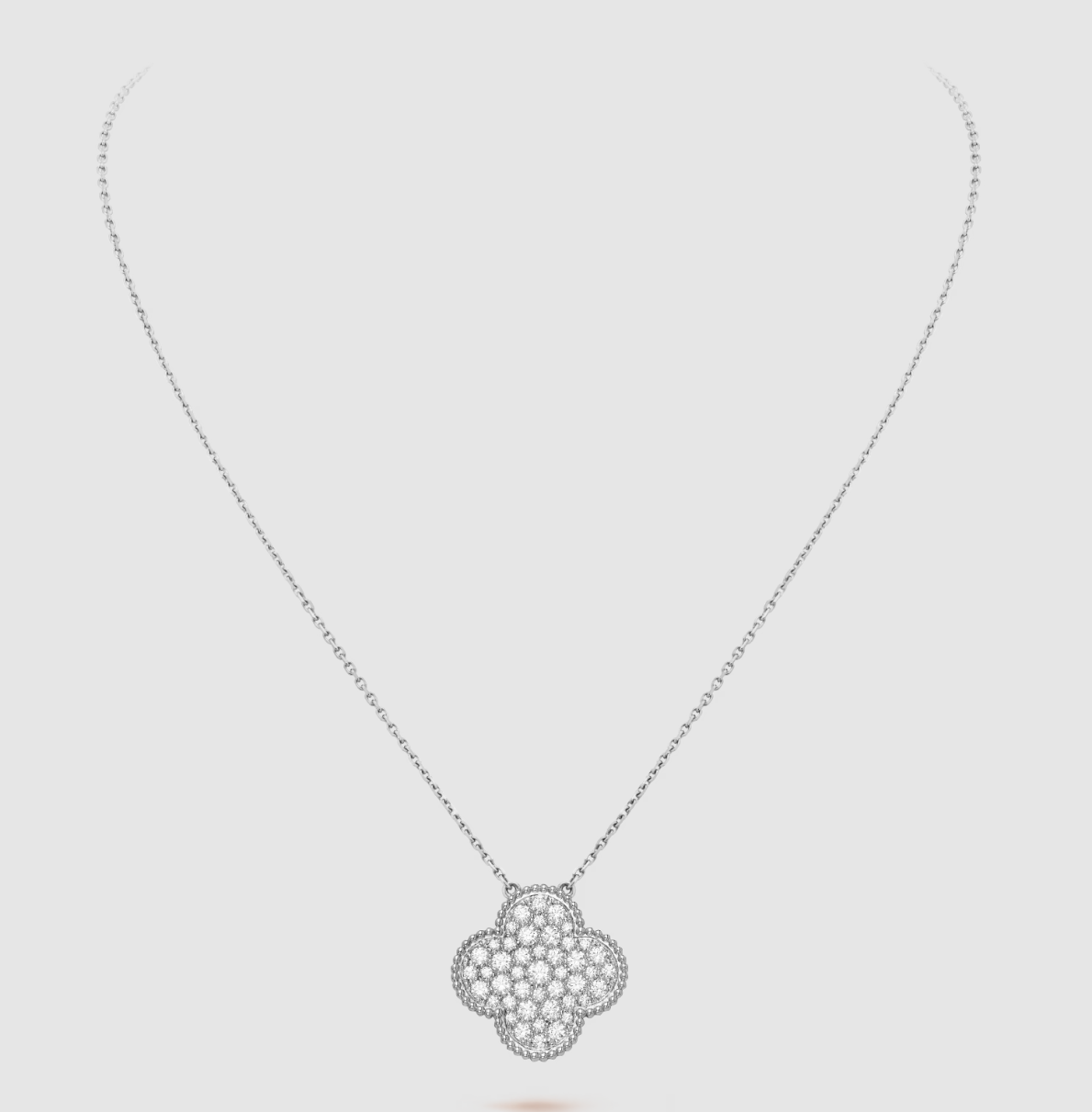 ¡®Star¡¯CLOVER 25MM LARGE PENDANT DIAMOND PAVED SILVER NECKLACE