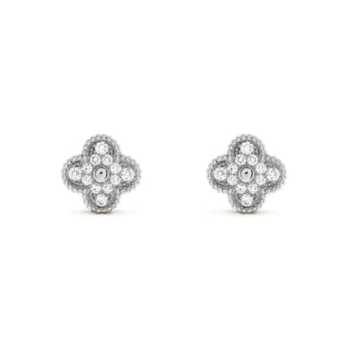 ¡®Moco¡¯CLOVER 1 MOTIFS DIAMOND STUD EARRINGS SILVER