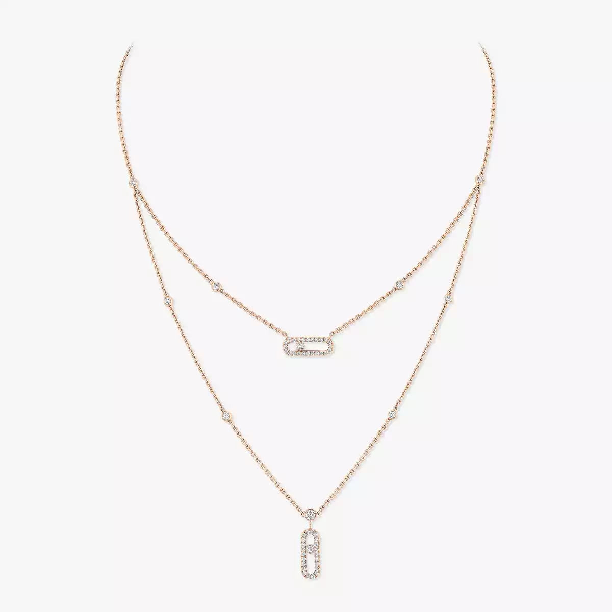 [moco jewelrys ]2 Rows Rose Gold Diamond Pave_ Necklace Move Uno