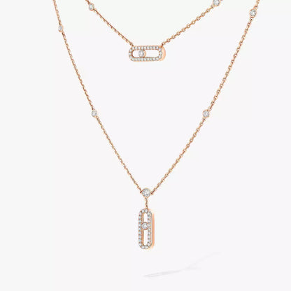 [moco jewelrys ]2 Rows Rose Gold Diamond Pave_ Necklace Move Uno