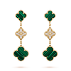 ¡®Star¡¯CLOVER EARRINGS GOLD MALACHITE DIAMOND 3 MOTIF