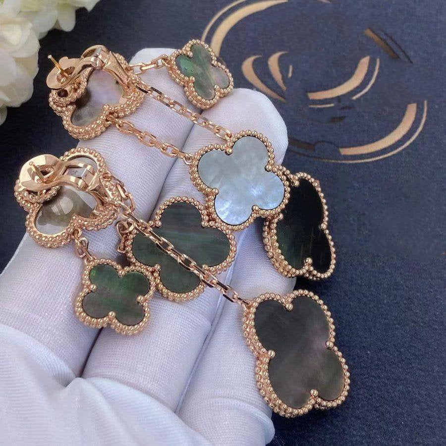 ¡®Star¡¯CLOVER EARRINGS DARK MOP 4 MOTIFS ROSE GOLD