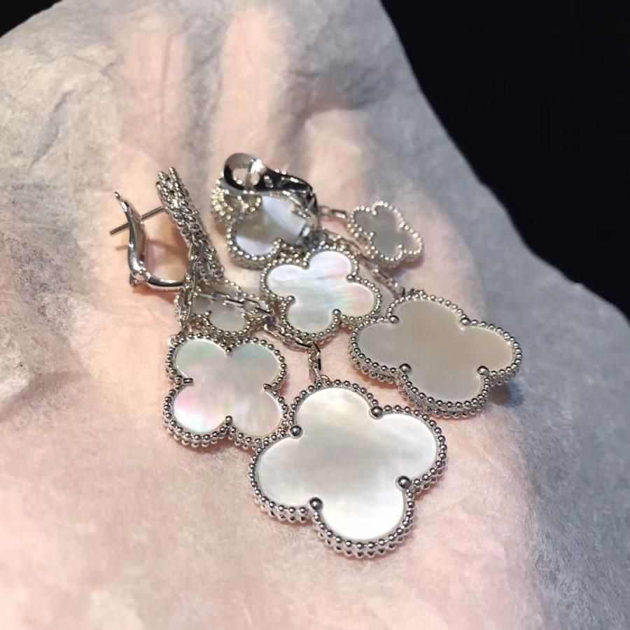 ¡®Star¡¯CLOVER EARRINGS WHITE MOP 4 MOTIFS SILVER