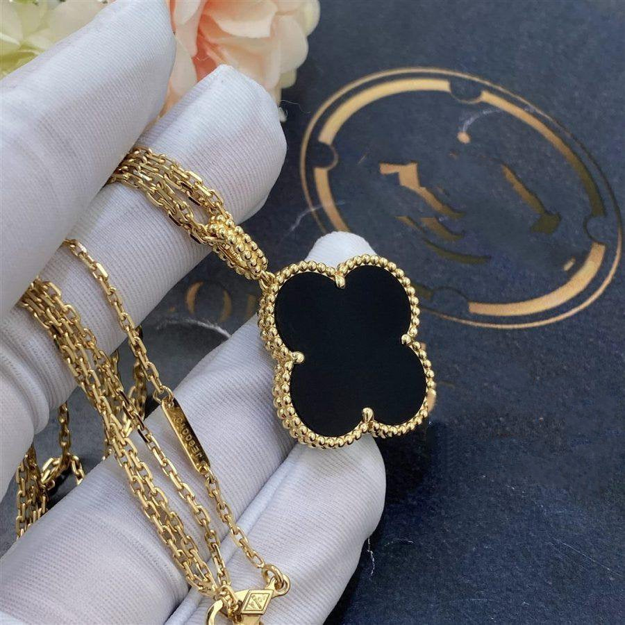 ¡®Star¡¯CLOVER 25MM GOLD ONYX BIG CLOVER NECKLACE