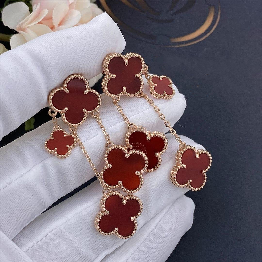 ¡®Star¡¯CLOVER EARRINGS CARNELIAN 4 MOTIFS PINK GOLD