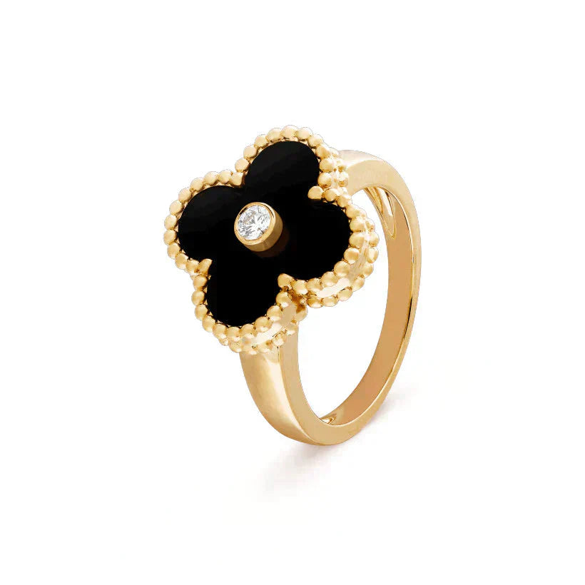 ¡®Star¡¯CLOVER ONYX RING GOLD DIAMOND